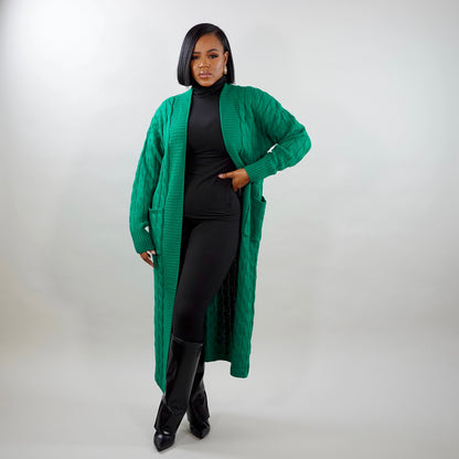  Long Oversized Cable Knit Cardigan (green)