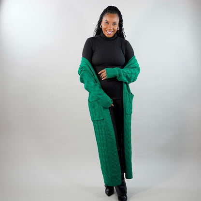  Long Oversized Cable Knit Cardigan (green)